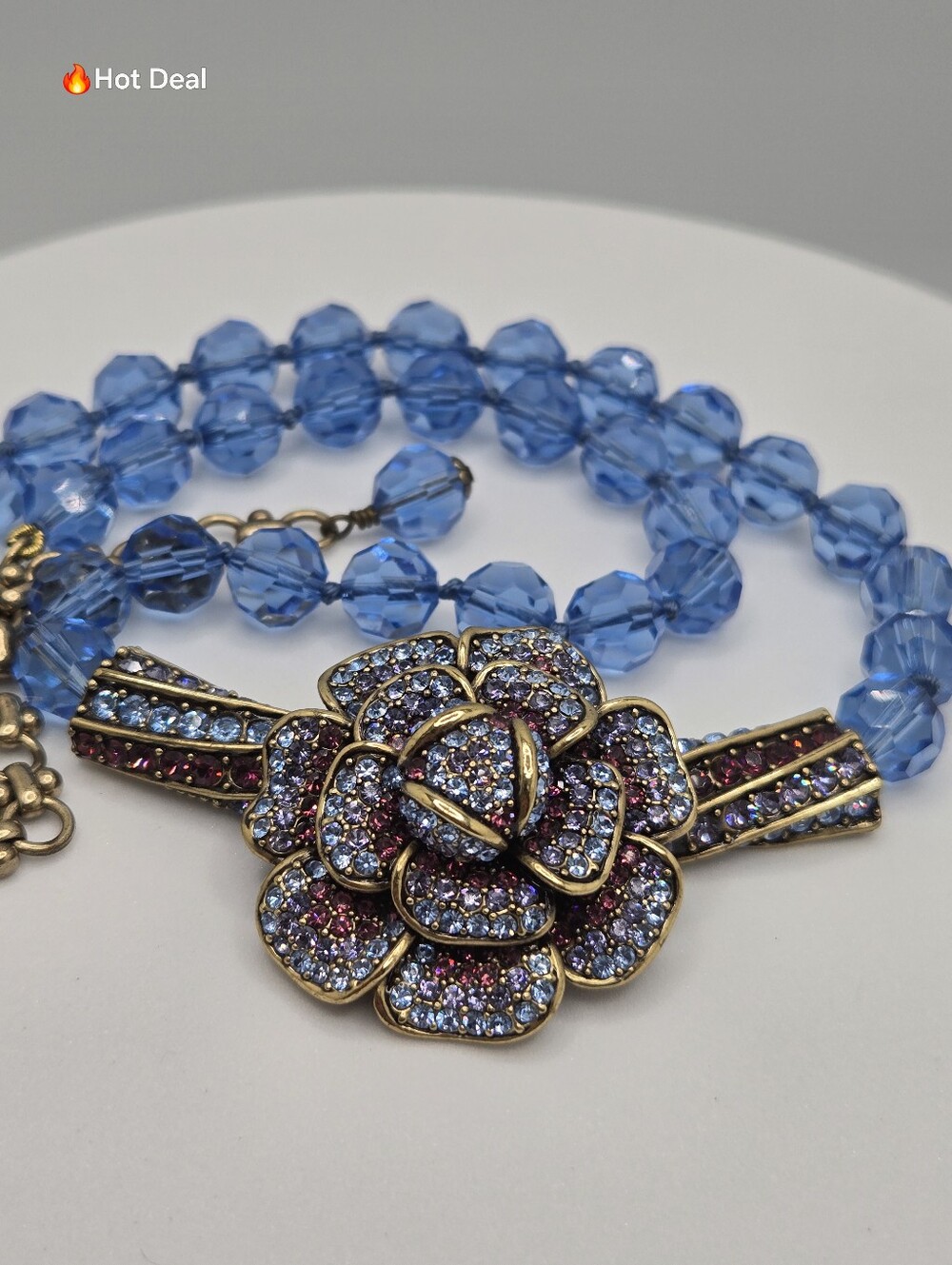 Heidi Daus Camellia Blue Translucent Beaded Statement Necklace Crystal 22"
